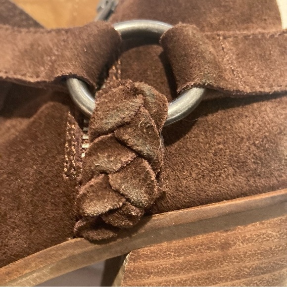LUCKY BRAND Sz 8 LK-Enitha  Faux Suede Buckle Harness Stacked Heels Booties - Picture 12 of 12